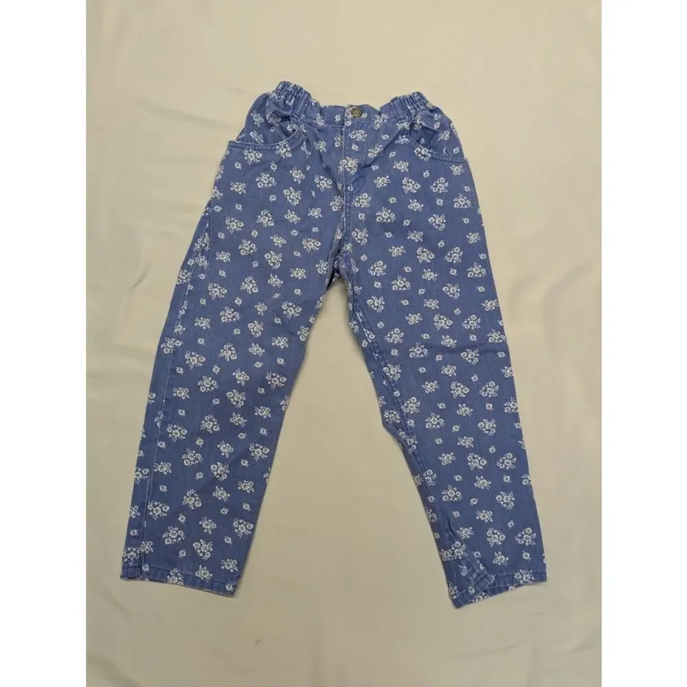 Vintage Oshkosh B’gosh Girls Denim Floral Elastic waistband Pants Child Sz 6